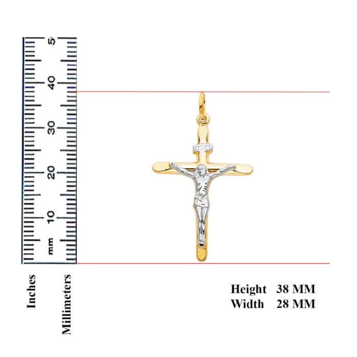 14K Two Tone Gold Crucifix Cross Religious Pendant - Image 2