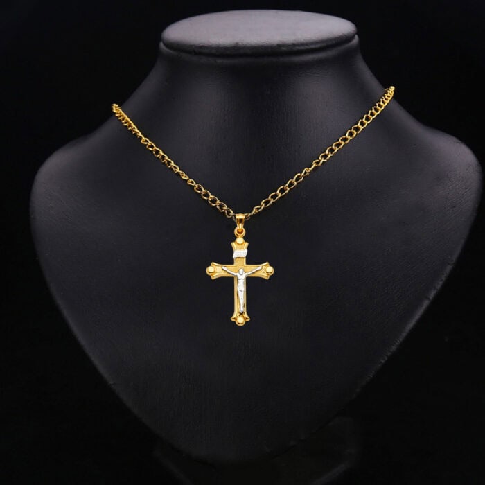 14K Two Tone Gold Crucifix Cross Pendant - Image 2