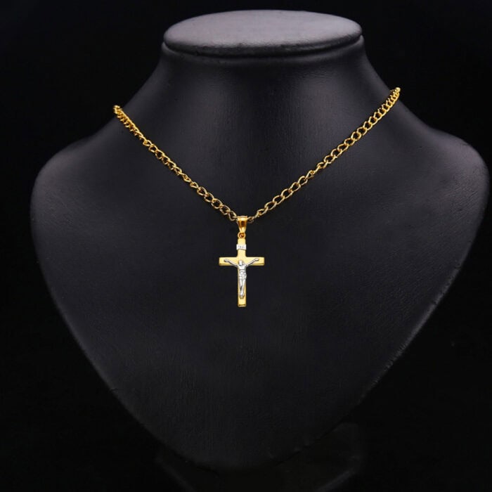 14K Two Tone Gold Crucifix Cross Pendant - Image 2