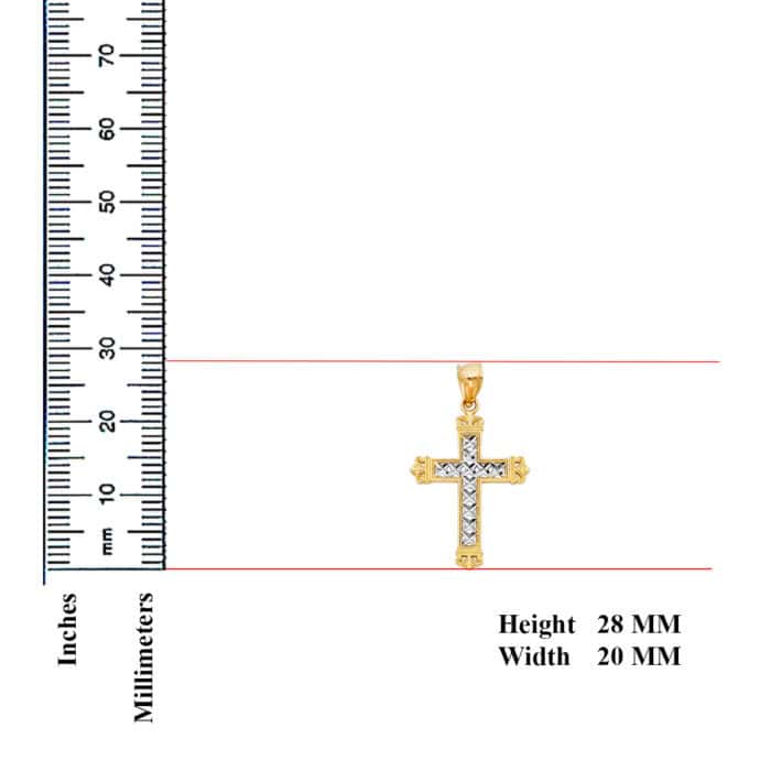 14K Two Tone Gold Cross Religious Pendant - Image 2