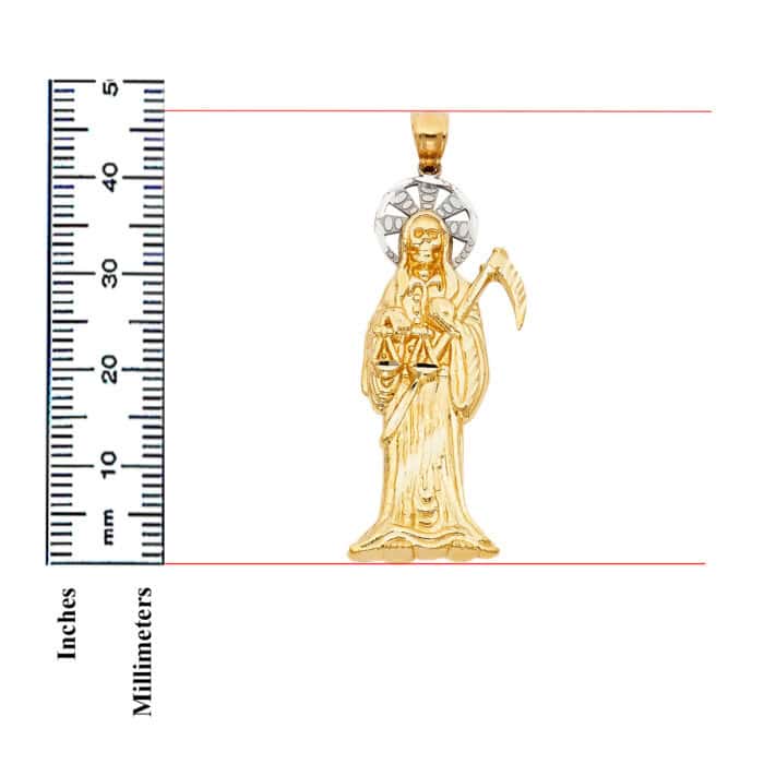 14K Two Tone Gold Religious Santa Muerte Pendant - Image 2