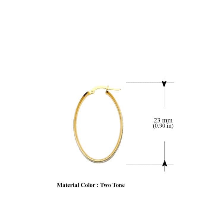 14K Two Tone Gold 4mm Sparkling Center Hoop Earrings - Image 3