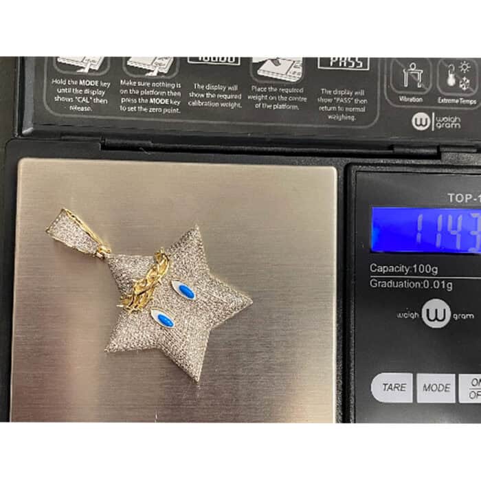10k Yellow Gold Diamond 1.16ct Diamond Star with Blue eyes and crown Diamond Pendant Necklace - custom jewelry - Image 2