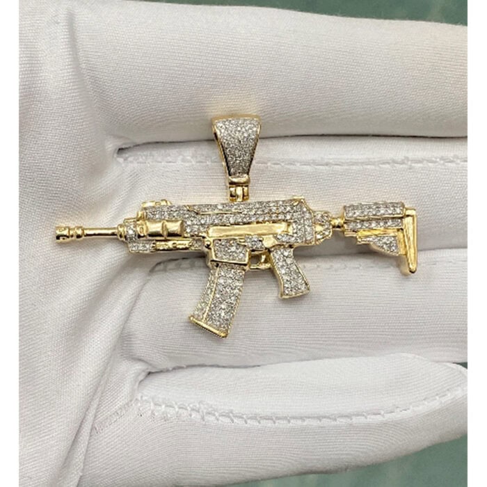 10k Yellow gold Diamond AK 47 Rifle Gun Men's Charm Pendant 0.80ct , ak47 necklace - custom jewelry - Image 2