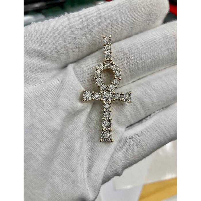 10k Yellow Gold 0.43ct Egyptian Diamond Ankh Cross 1.90" Pendant Mens Charm. Egyptian Key of Life - Image 8
