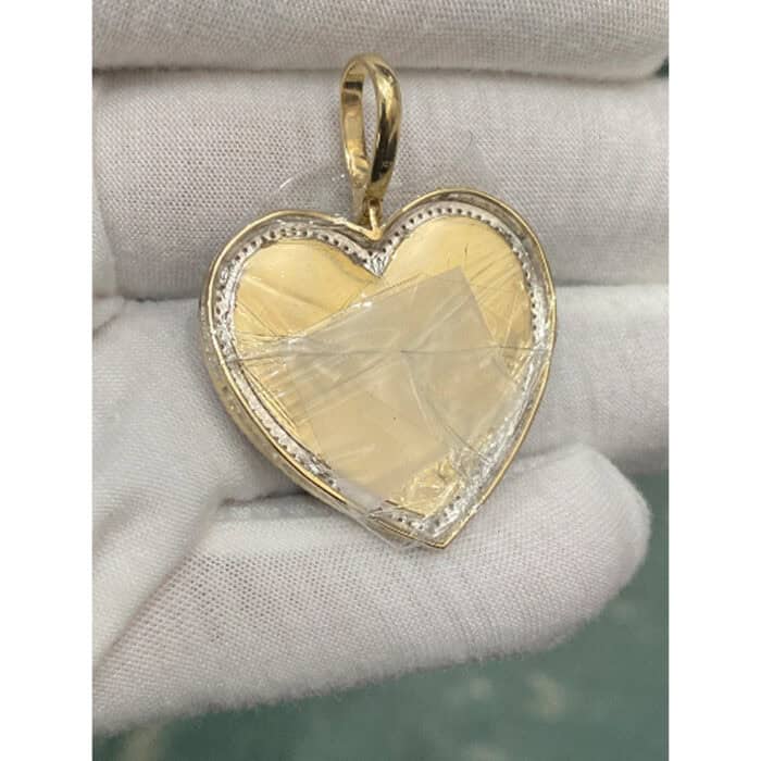 10K Yellow Gold 0.47 Ct Diamond Heart Picture Memory Frame Pendant Charm Diamond Heart Memory Pendant - Image 4