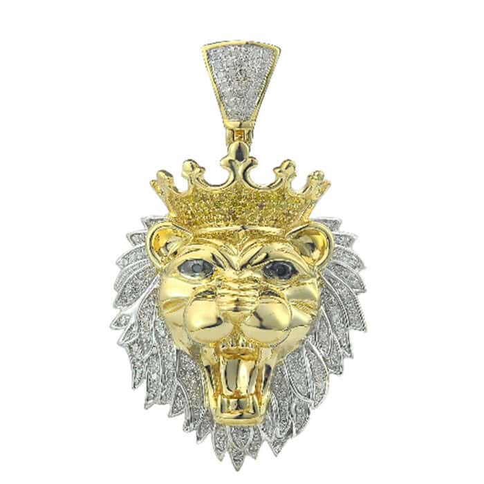10k Yellow Gold Mens Round Diamond Lion Head Animal Charm Pendant 0.32 Cttw - Image 3