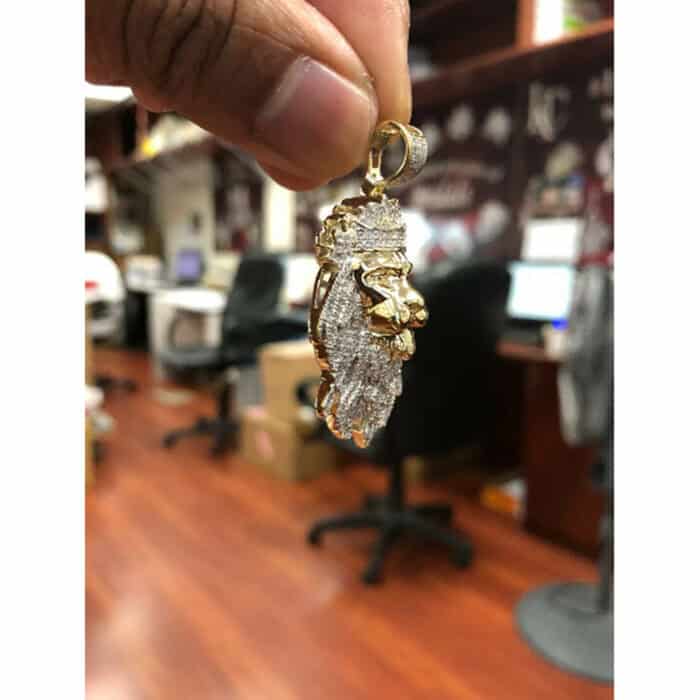 10k Solid Yellow Gold 0.82ctw Diamond Lion King Good Luck Charm Pendant - Image 3
