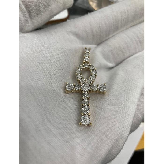 10k Yellow Gold 0.43ct Egyptian Diamond Ankh Cross 1.90" Pendant Mens Charm. Egyptian Key of Life - Image 6