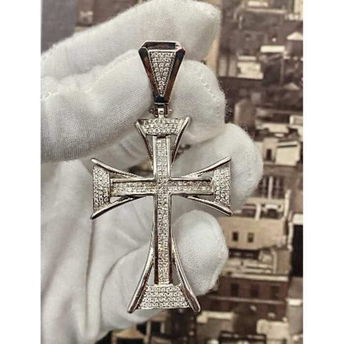 DIAMOND CROSS 2CT pendant cross pendant/Mens Diamond Pendant 14kt White Gold huge Cross top diamonds/Crazy diamond pendant 17.95 grams - Image 4