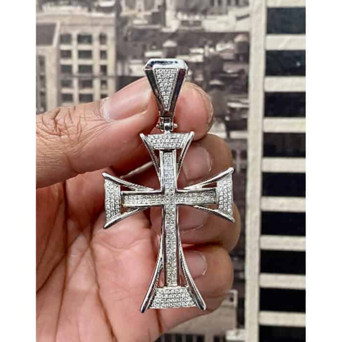 DIAMOND CROSS 2CT pendant cross pendant/Mens Diamond Pendant 14kt White Gold huge Cross top diamonds/Crazy diamond pendant 17.95 grams - Image 3