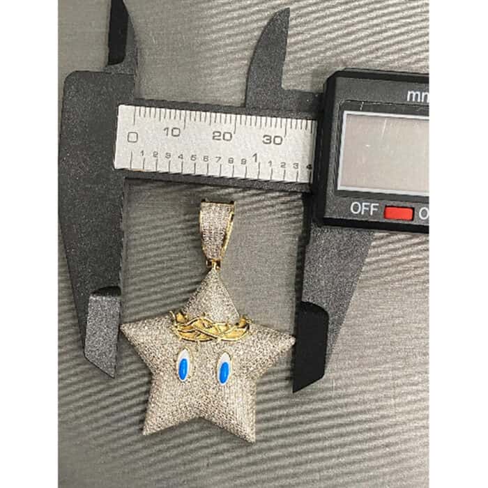 10k Yellow Gold Diamond 1.16ct Diamond Star with Blue eyes and crown Diamond Pendant Necklace - custom jewelry - Image 5