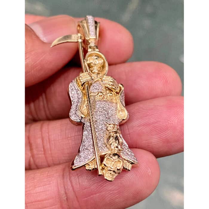 14k Yellow Gold Diamond Santa Muerte Grim Reaper 0.50ct Diamond Pendant, Holy Death Santa Muerte, Gold Santa Muerte- Custom jewelry - Image 3