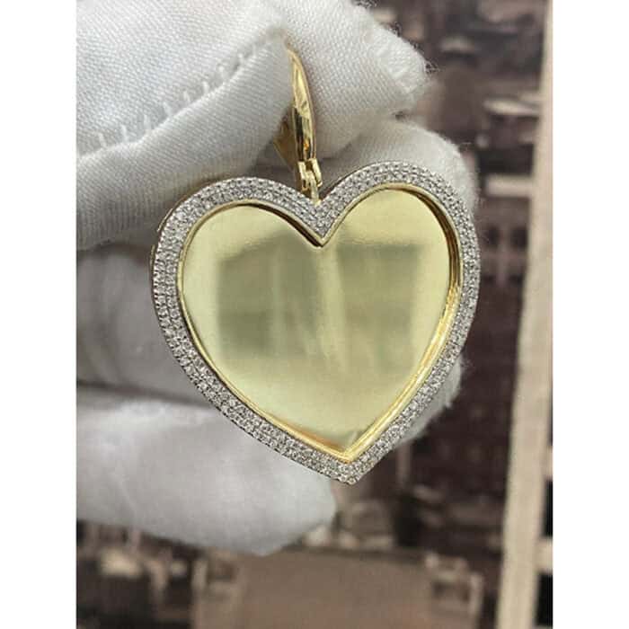 10K Yellow Gold 0.47 Ct Diamond Heart Picture Memory Frame Pendant Charm Diamond Heart Memory Pendant - Image 10