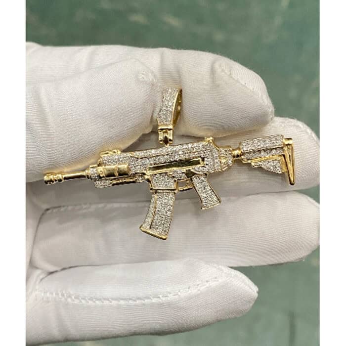 10k Yellow gold Diamond AK 47 Rifle Gun Men's Charm Pendant 0.80ct , ak47 necklace - custom jewelry - Image 3