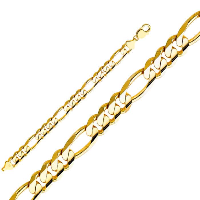 14K Yellow Gold 11.3mm Figaro 3+1 Concave Chain