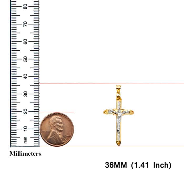 14K Two Tone Gold Cubic Zirconia Crucifix Cross Pendant - Image 3