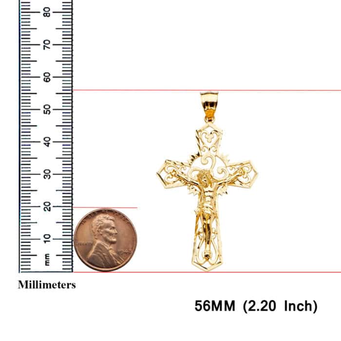 14K Yellow Gold Crucifix Cross Pendant - Image 2