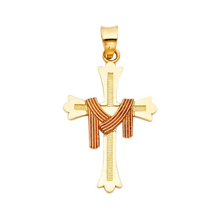 14K Two Tone Gold Religious Cross Pendant