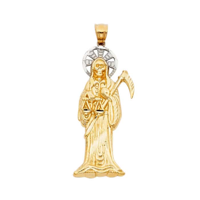 14K Two Tone Gold Religious Santa Muerte Pendant