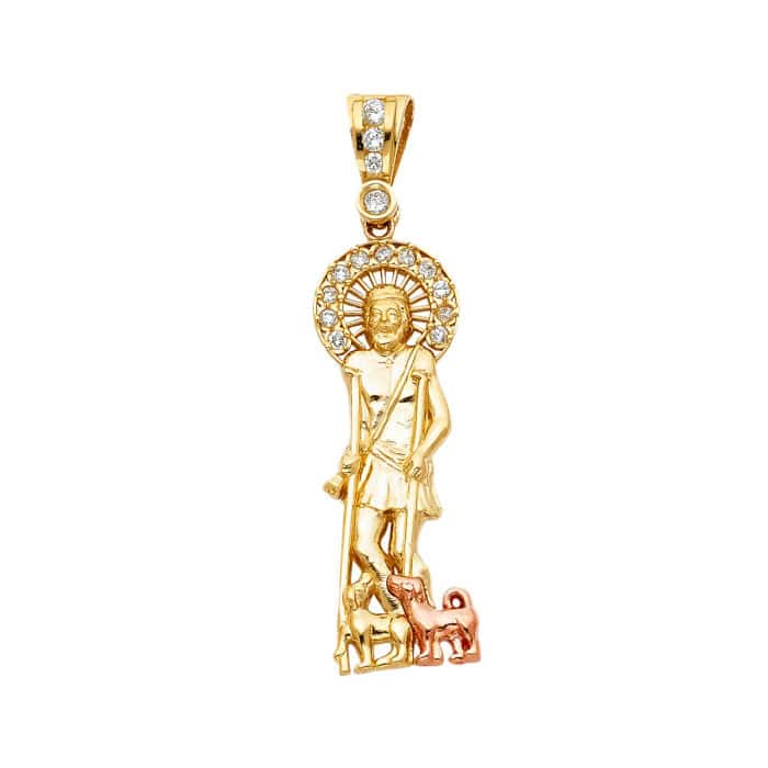 14K Two Tone Gold Cubic Zirconoia Religious St. Lazaro Pendant