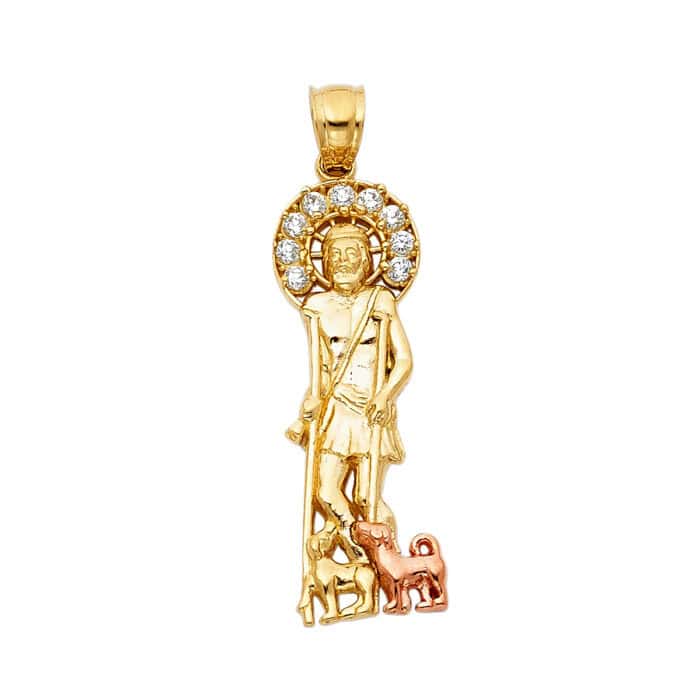 14K Two Tone Gold Cubic Zirconia Religious St. Lazaro Pendant