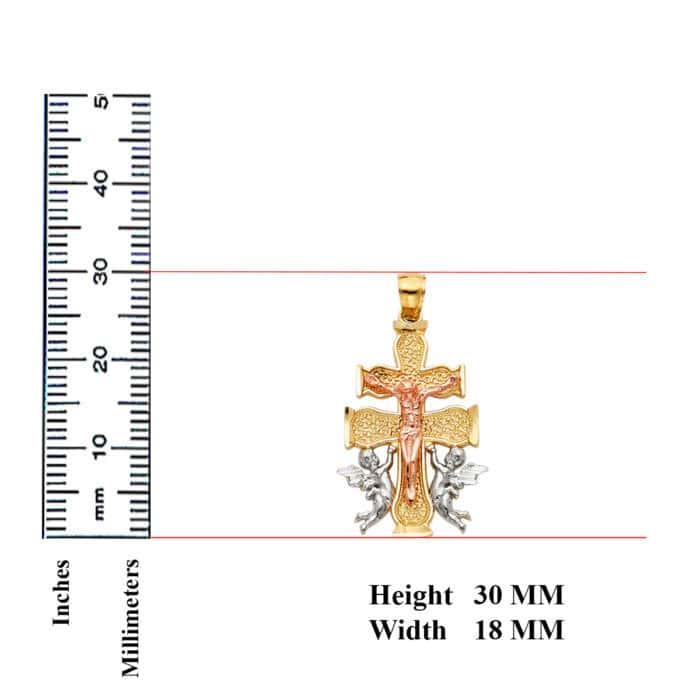 14K Tri Color Gold Religious Cross of Caravaca Pendant - Image 3