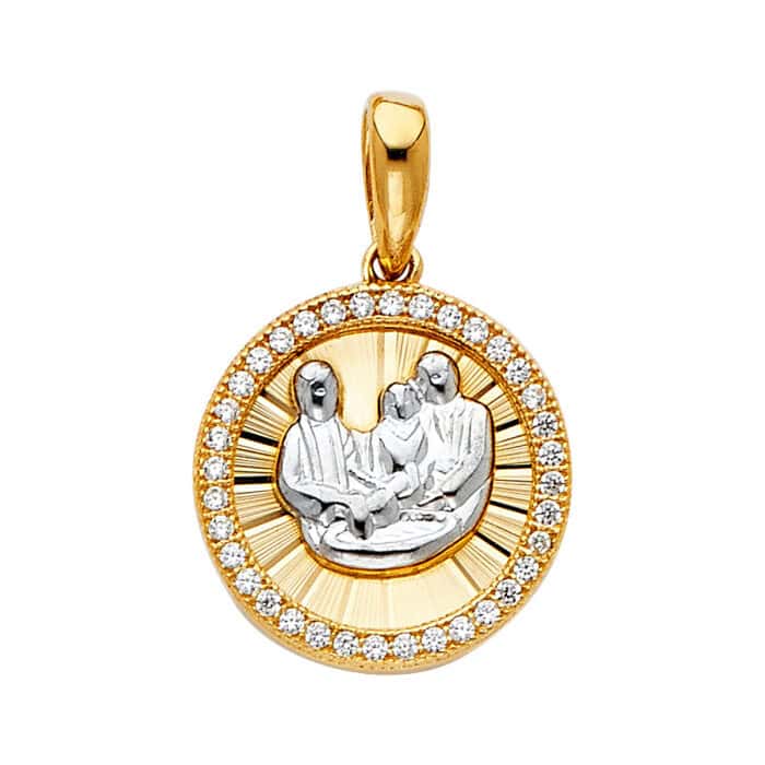 14K Two Tone Gold Cubic Zirconia Religious Baptism Pendant