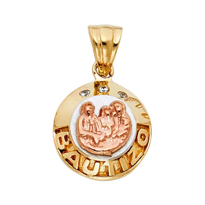 14K Two Tone Gold Religious Baptism Pendant