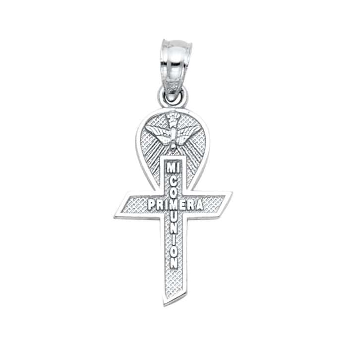 14K White Gold Religious Communion Cross Pendant