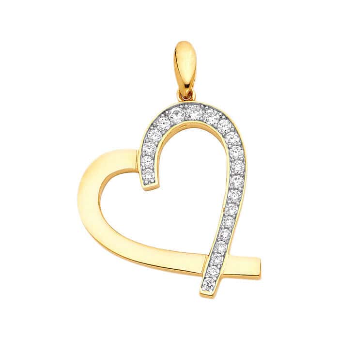 14K Yellow Gold Cubic Zirconia Gold Heart Pendant