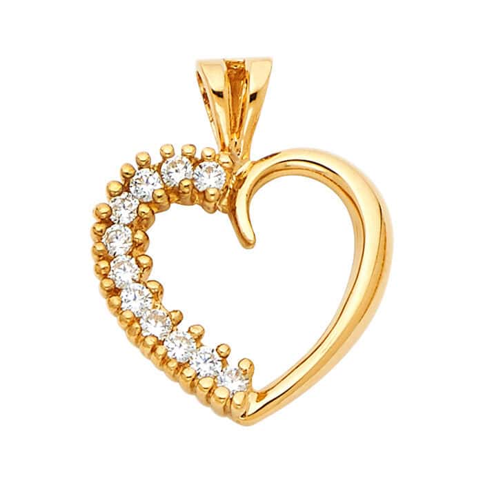 14K Yellow Gold Cubic Zirconia Gold Heart Pendant