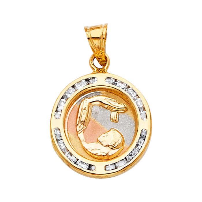 14K Yellow Gold Baptism  Cubic Zirconia Religious Pendant
