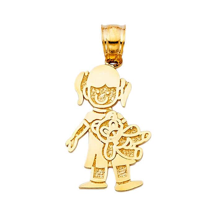14K Yellow Gold Girl with Doll Pendant