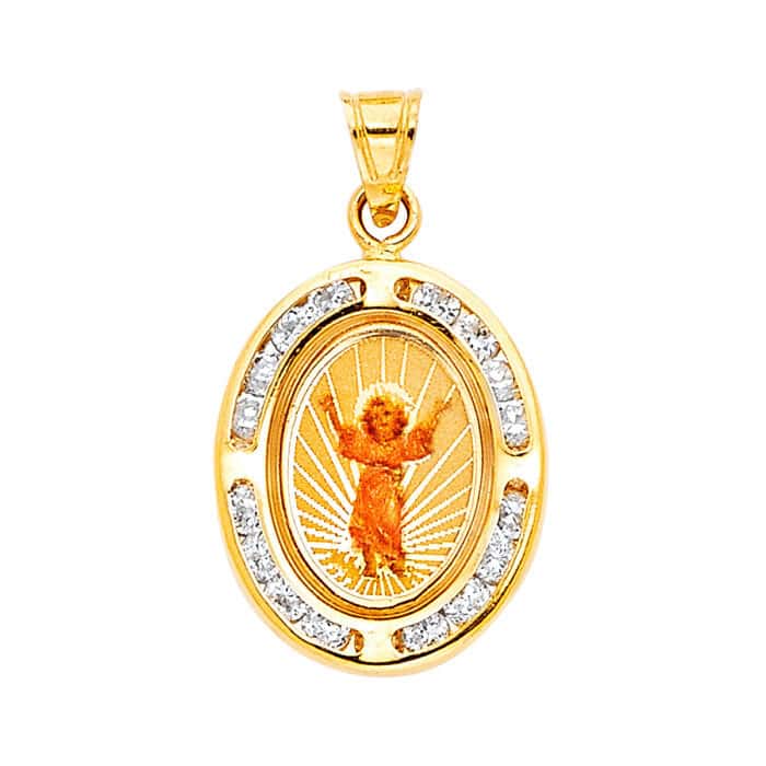 14K Yellow Gold Devine Infant Jesus Cubic Zirconia Religious Pendant