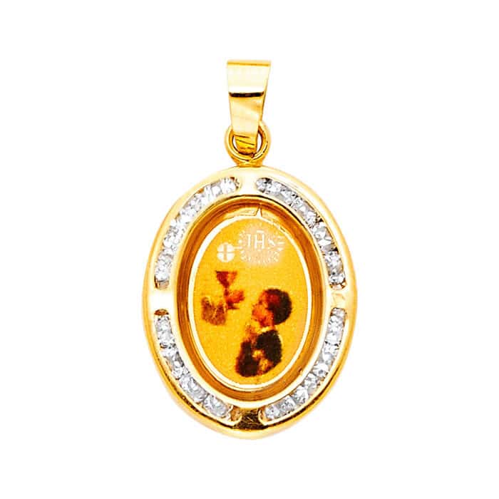 14K Yellow Gold Communion Cubic Zirconia Religious Pendant
