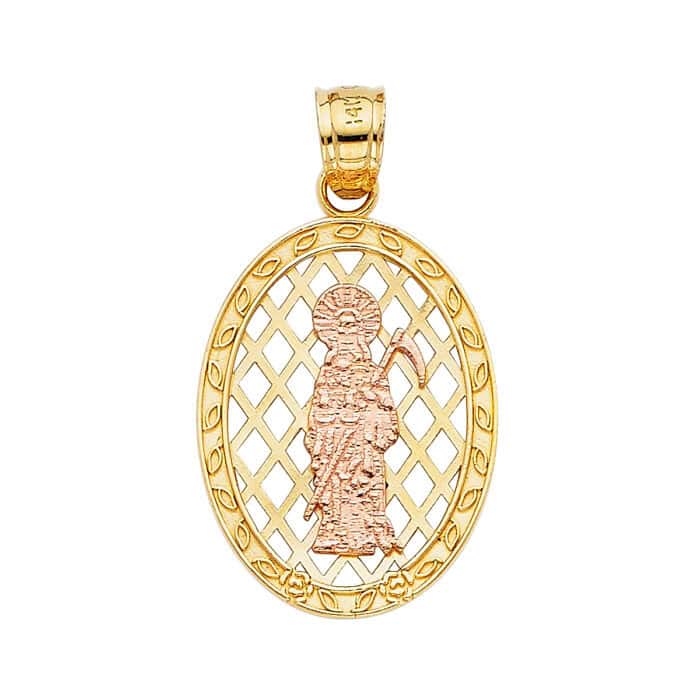 14K Two Tone Gold Religious Santa Muerte Pendant