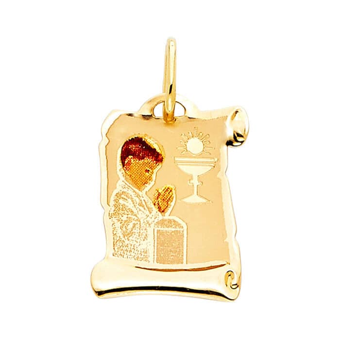 14K Yellow Gold Communion Enamel Picture Religious Pendant