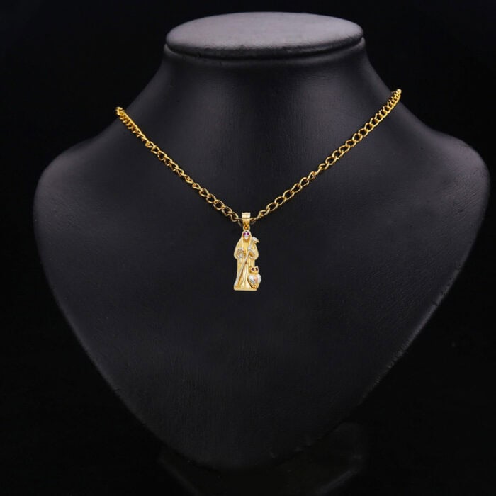 14K Two Tone Gold Cubic Zirconia SANTA MUERTE PENDANT - Image 3
