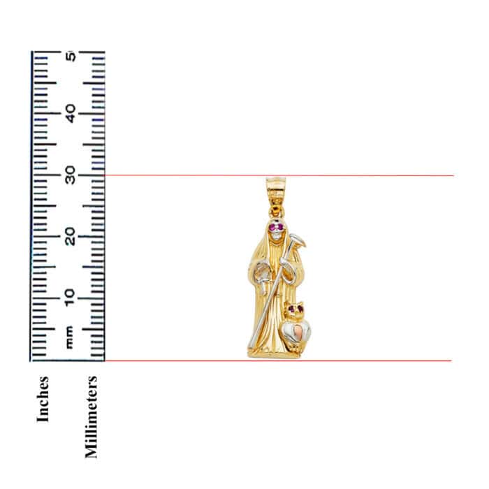 14K Two Tone Gold Cubic Zirconia SANTA MUERTE PENDANT - Image 2