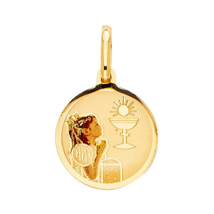 14K Yellow Gold Baptism Enamel Picture Religious Pendant