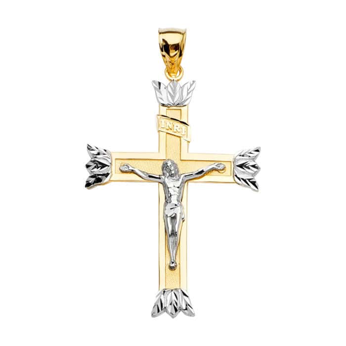 14K Two Tone Gold Crucifix Cross Pendant