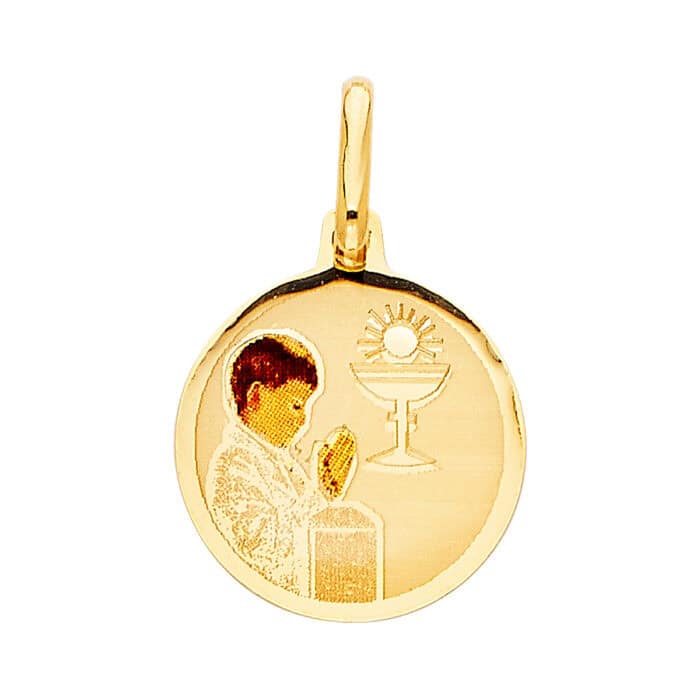 14K Tri Color Gold Baptism Religious Pendant