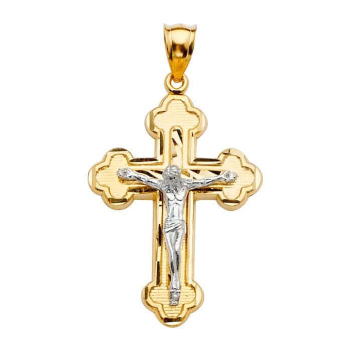 14K Two Tone Gold Crucifix Cross Pendant