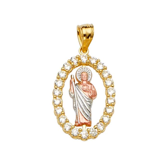 14K Tri Color Gold Cubic Zirconia San Judas Pendant