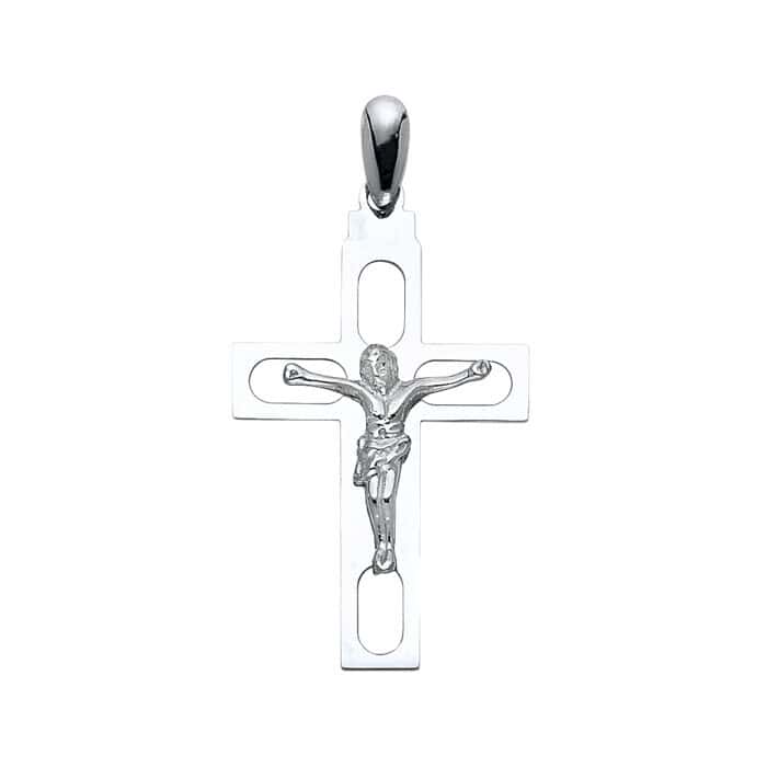 14K White Gold Jesus Crucifix Cross Religious Pendant