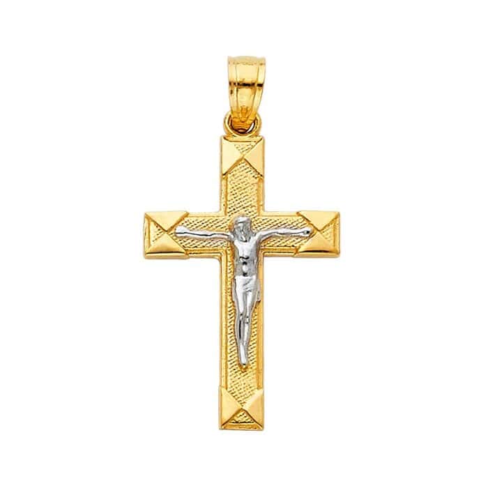 14K Two Tone Gold Jesus Crucifix Cross Religious Pendant