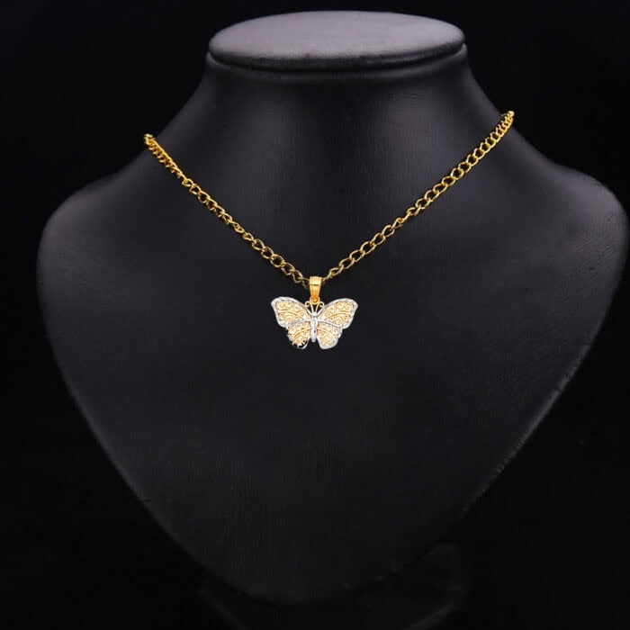 14K Two Tone Gold Butterfly Pendant - Image 2