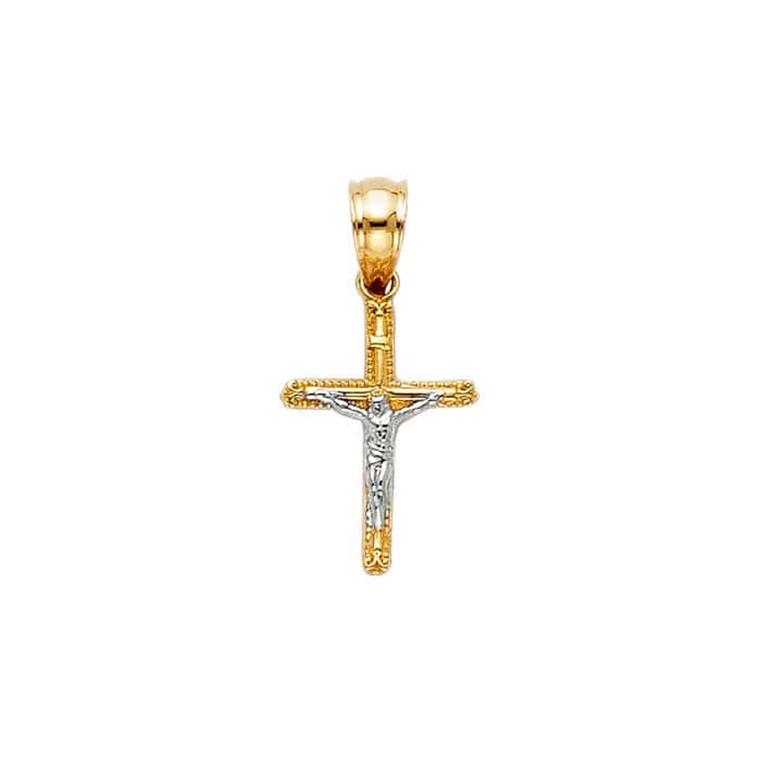 14K Two Tone Gold Jesus Crucifix Cross Religious Pendant