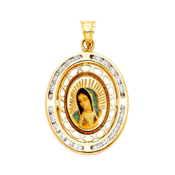 14K Yellow Gold Guadalupe Cubic Zirconia Religious Pendant